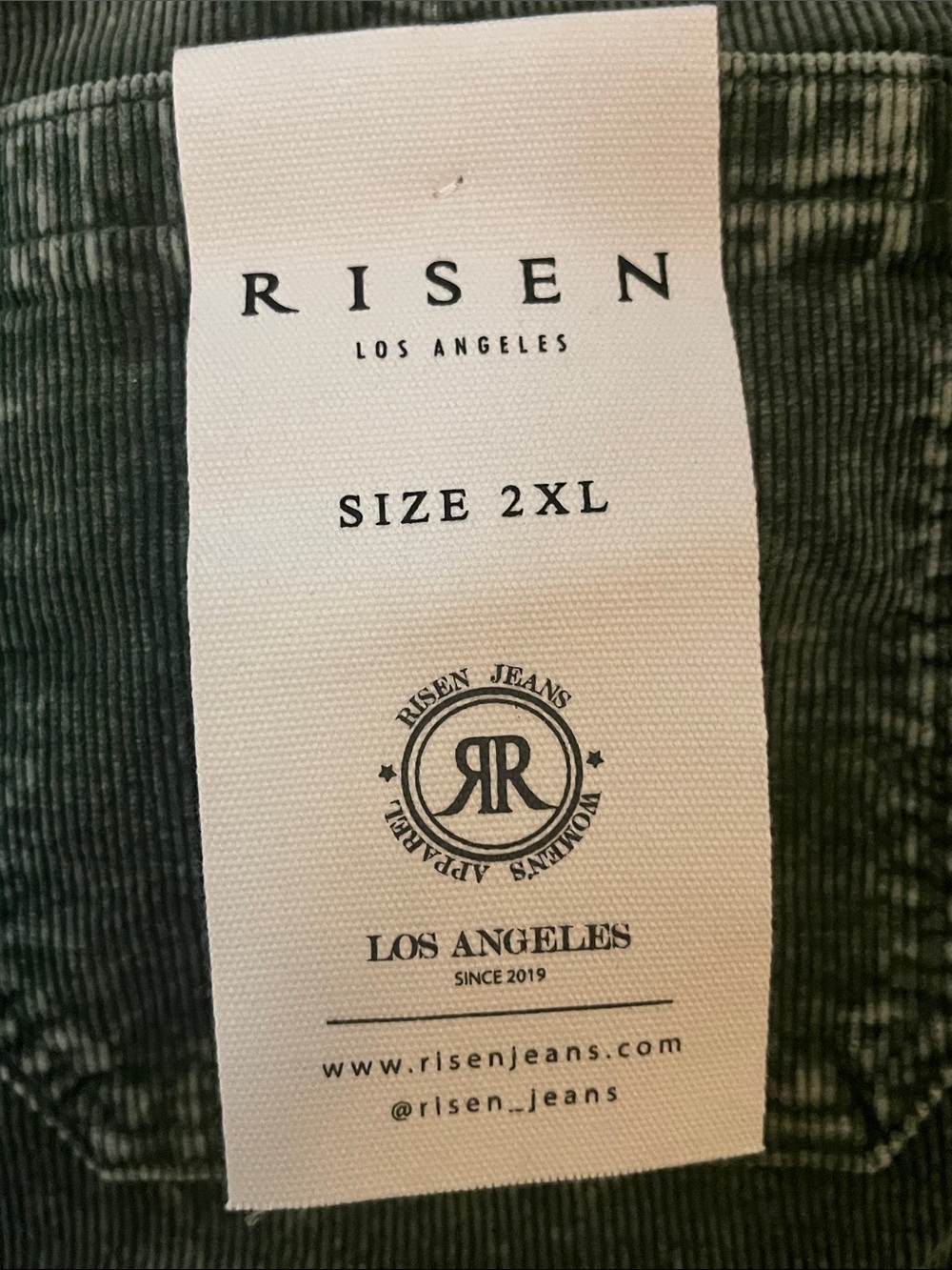NWTRisen Washed Forest Green Pinwale Corduroy Wide Leg Pants w/Front Welt Pocket - Picture 9 of 10